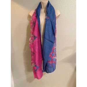 Silk Burnout Scarf Women OS Pink Blue Good Damask Devore Wrap